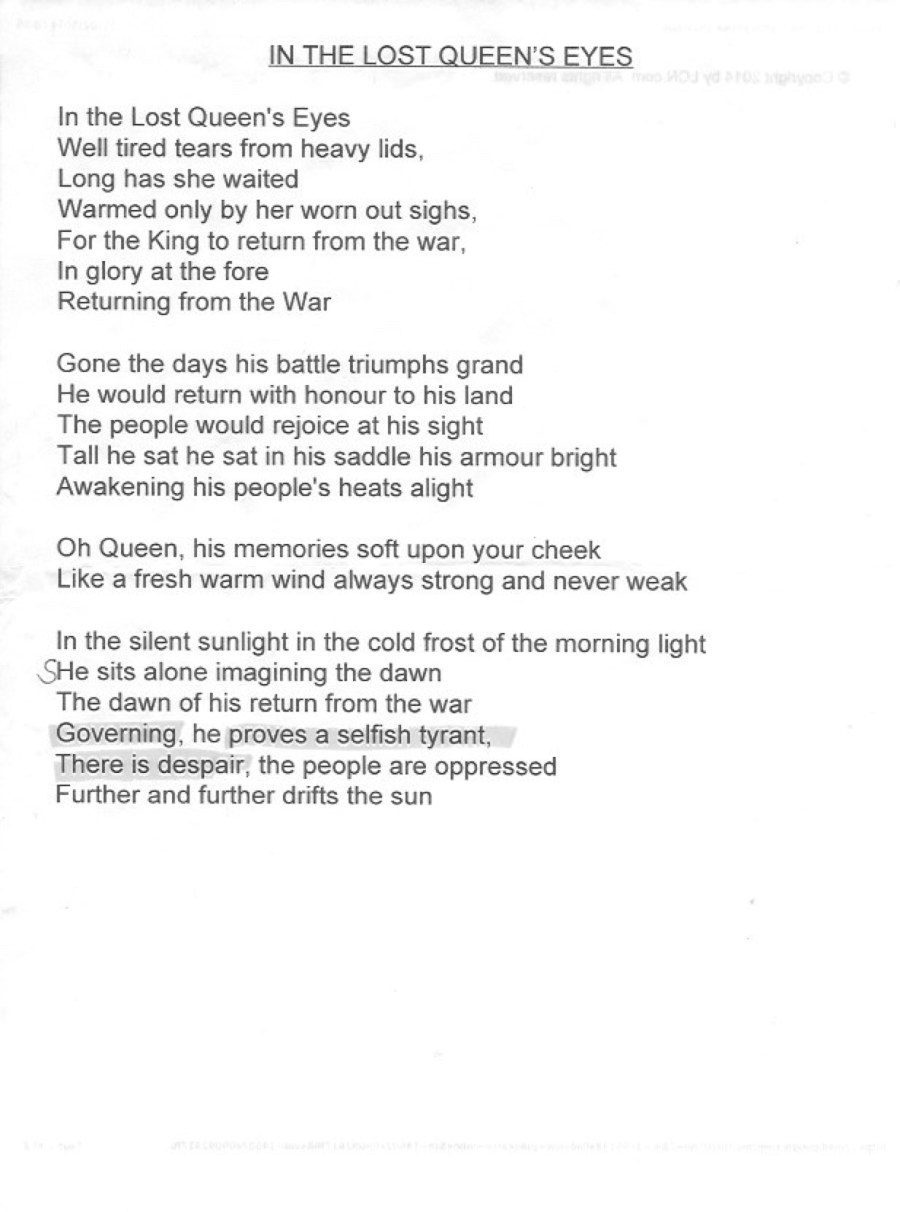 In The Lost Queen's Eyes